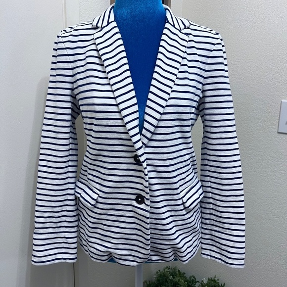 J. Crew Jackets & Blazers - J. Crew Nautical Striped Cotton Stretch Knit Jacket Blazer White Blue M